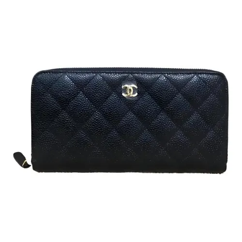 CHANEL Икорный Корова Кожа Держатель для Карт Кошелек Женский Черный