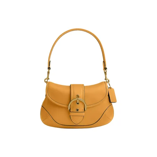 COACH SOHO Совместный бренд Переработанная кожа Сумка через плечо Сумка на плечо Большая Женская Горчично-желтая