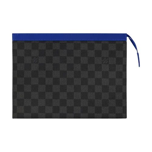 LOUIS VUITTON Pochette Voyage Кожаная отделка Туалетная сумка Клатч Стандартный Мужской Темно-синий и Серый
