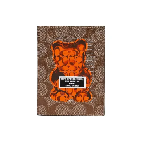 COACH Vandal Желейный Медвежонок Коллаборация Холст с кожей And Телячья кожа Кошелек Картхолдер Держатель для паспорта