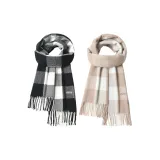 Чёрный Белый Клетка + Белый Верблюжий Плед