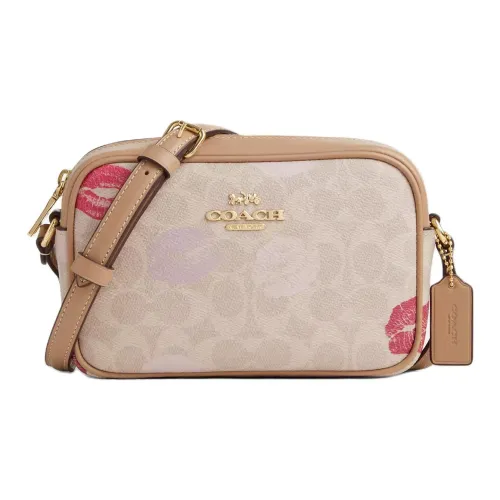 COACH Покрытый холст Сумка через плечо Маленькая Женская Песочный Многоцветный