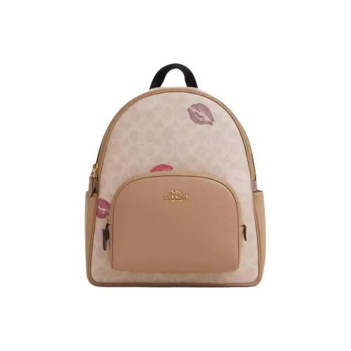 COACH Teri Покрытый холст с кожаными вставками средний рюкзак женский золотой и песочный многоцветный