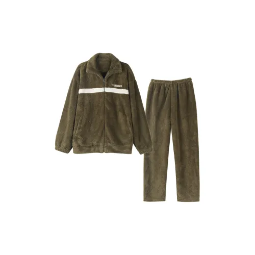IIZZINI Оливково-зеленый Мужской Коралловый флис Водолазка Комплекты Мужская Пижама Комплекты