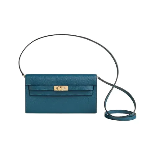 HERMES Kelly To Go Epsom Телячья кожа Сумка через плечо Сумка на плечо Женская A BLEU Thalassa Морской синий