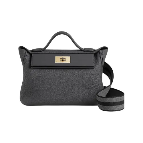 HERMES 24 24 Togo Swift Сумка через плечо из коровьей кожи сумка для женщин дымчато-серый и черный