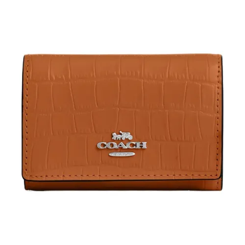 COACH Micro Crocodile Pattern Embossed Leather Wallet Mini Women's Washed Orange COACH Микро Крокодиловый узор Тисненая кожа Кошелек Мини Женский Промытый Оранжевый