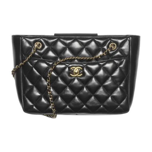 CHANEL Lambskin Tote Bag Shopping Bag Shoulder Bag Small Women's Black