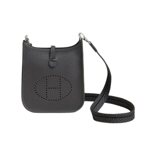 HERMES Evelyne Clemence Bullock Кожа Сумка через плечо Женская Туманный Серый и Черный