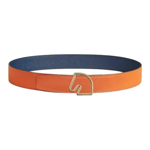 HERMES Телячья кожа Кожаные ремни Мужской Апельсин Темно-синий Ширина 3,8 см