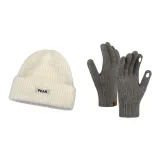 Бежевые шапки и кепки + серые перчатки