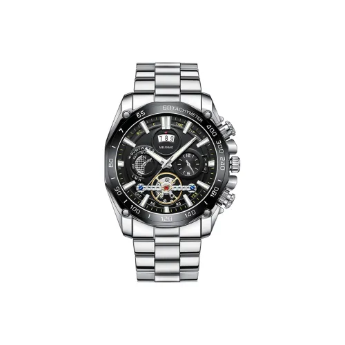 MELSMAO Trendy Versatile Кварцевый механизм Стальной ремешок Часы Мужские Черный циферблат