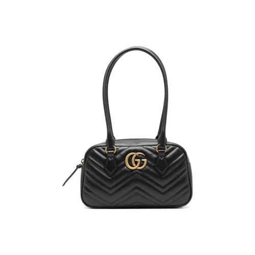 GUCCI GG Marmont Елочка Узор Кожа Одно Плечо Сумка Маленькая Женская Черная