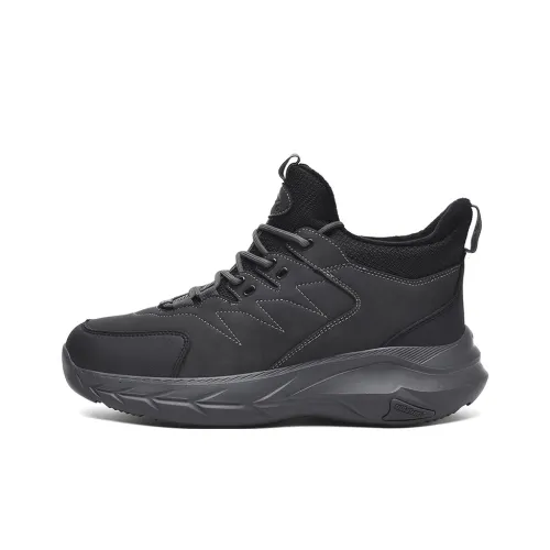 Yi Jiabao Slip-resistant Thermal MID Top Cushioned Sneakers Men's Black Gray Yi Jiabao Противоскользящий Термический MID Топ Кусочно-подошва Мужские Черный Серый