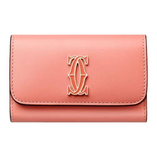 Cartier Кожаные Аксессуары С De Cartier, Брелок Для Ключей Двухцветная Телячья Кожа Кораллового И Светло-кораллового Цветов, Отделка Из Золота