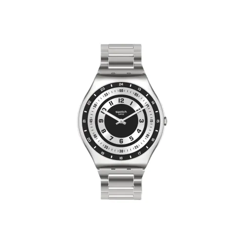 Swatch Quartz Механизм Унисекс Часы 42 мм Черный Циферблат Корпус из Нержавеющей Стали Ремешок из Нержавеющей Стали