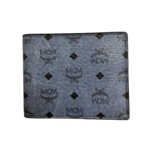 MCM Кожа с Покрытым Холстом Кошелек Мужской Светло-Синий
