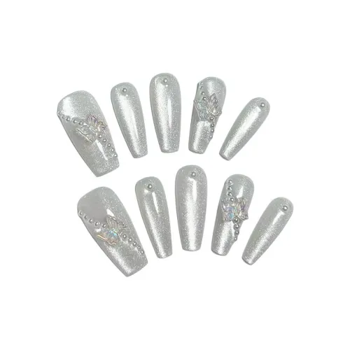 LIANJING Кристальная Кошка's Eye Бабочка Осветляющий Французский Боковая сторона Свет False Nail Средний LADDER 25 мм