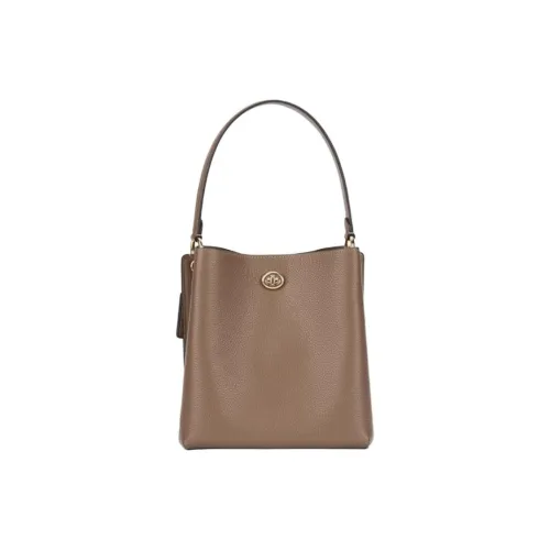 COACH Charlie Коровья кожа Ведрообразная сумка через плечо одно плечо средний размер женская цвет темная умбра