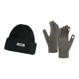 Черные шапки и кепки + серые перчатки