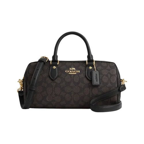 COACH Rowan Покрытый холст Через плечо Одно плечо Сумка Средний Женский Ореховый Черный