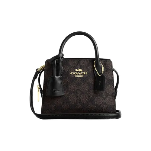 COACH Andrea Покрытие Холст Сумка через плечо Сумка Мини Женская Ореховый Черный