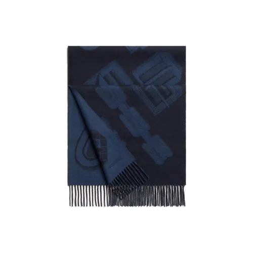 HERMES Кашемир Вязаные Шарфы Мужской Глубокий Морской Синий