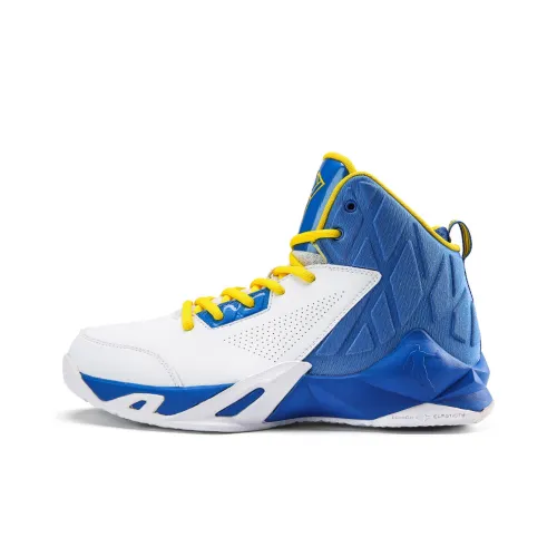 QIAODAN Slip-resistant Abrasion-resistant High Top Basketball Shoes Men's Blue White QIAODAN Противоскользящие Износостойкие Высокие Баскетбольные Кроссовки Мужские Синий Белый