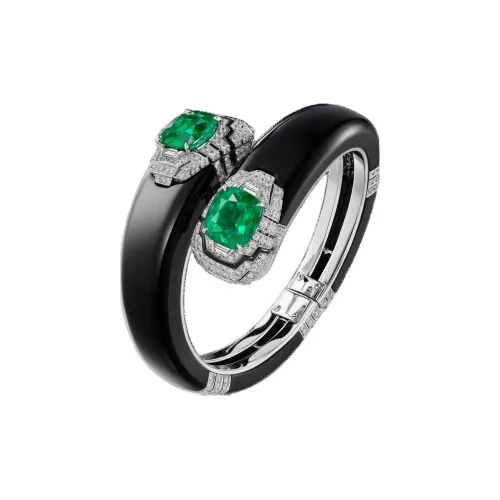 Cartier Platinum Emerald Black Jade Onyx Diamond Bracelets Women's Black