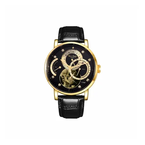 VAN GOGH Наручные часы Кварцевый механизм Коровья кожа Ремень Черный циферблат Мужские часы