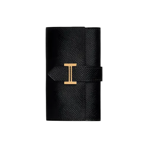 HERMES Bearn Psom Телячья кожа Key Pouch Женские 89 Черный