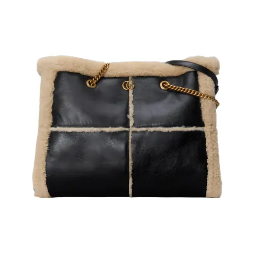 GUCCI GG Marmont Кожа с Мериносовой Шерстью Отделка Сумка Большая Женская Черная