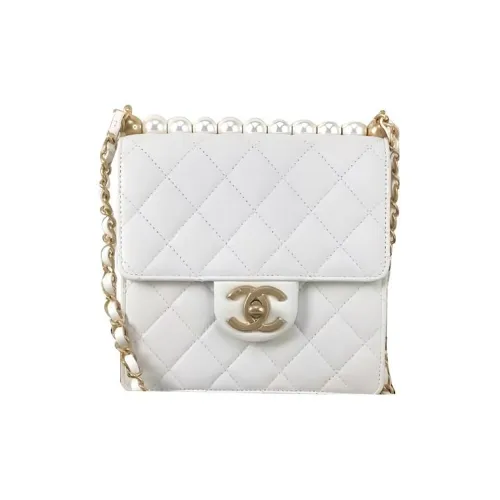 CHANEL Classic Flap CF Кожа Сумка через плечо Маленькая Женская Белая