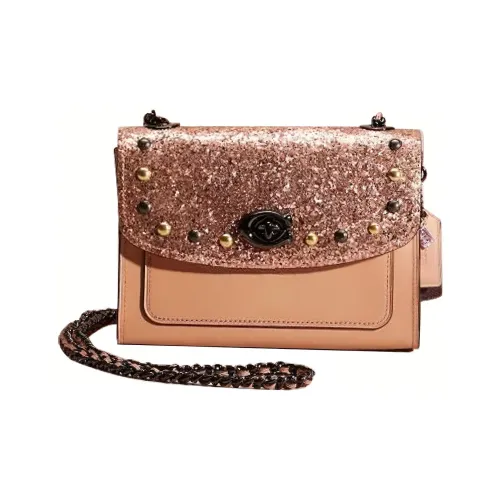 COACH Parker Телячья кожа Маленькая квадратная сумка Сумка с цепочкой Сумка через плечо Мини Женская Нюдово-розовая