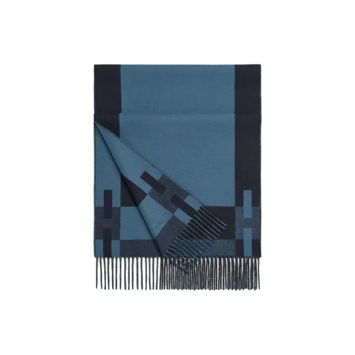 HERMES Кашемир Вязаные Шарфы Мужской Морской Синий
