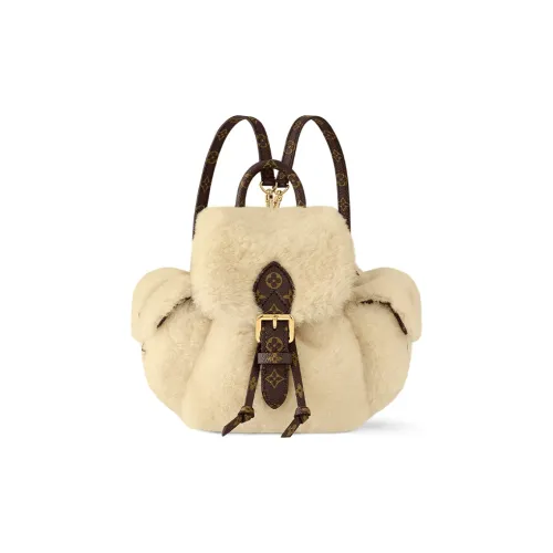 LOUIS VUITTON SKI Skiing Series Овчина Рюкзак Нано Женские Белый Коричневый