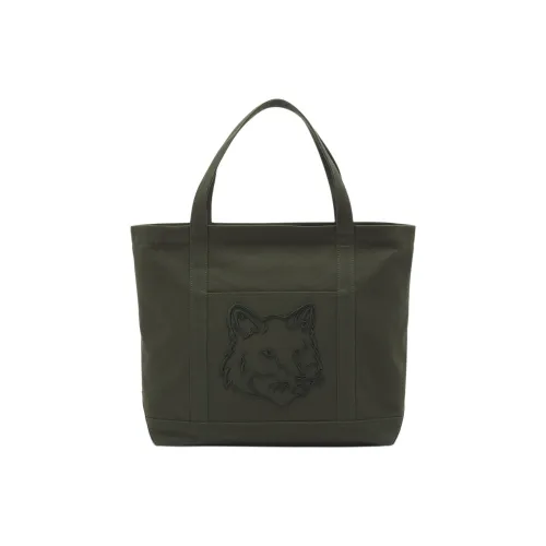 Maison Kitsune Покрытый холст Тоут Сумка Сумка для покупок Сумка Большая Мужская Зеленая