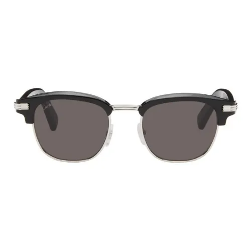 Cartier Металлические Ацетатные Овалные Солнцезащитные Очки Мужские Черные