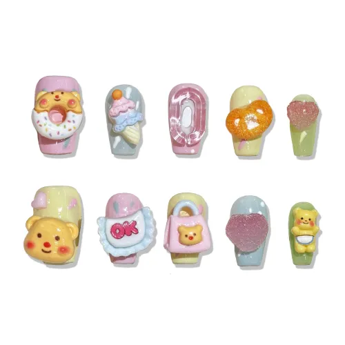 XIAMEIYU Cartoon Bear Сладкий Девушка Цветовая схема с A Touch OF Креативность False Nail Короткий Квадрат 20mm