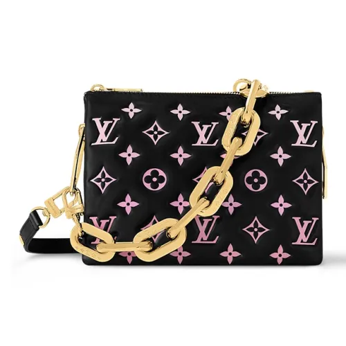 LOUIS VUITTON CoussinSKI Skiing Collection Сумка с одним плечевым ремнем из овечьей шкуры женская черная и розовая