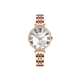 Розовое золото, белый циферблат, стальной браслет.