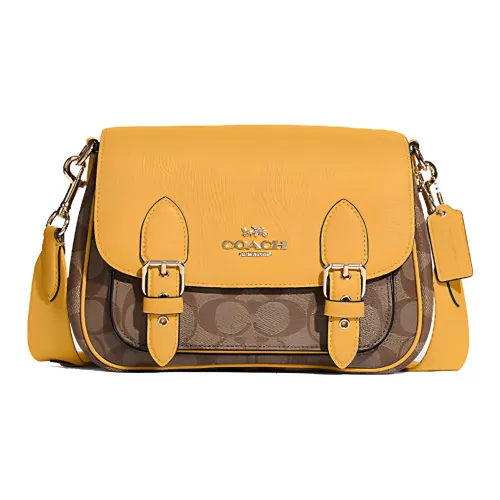 COACH Lucy Холст с кожей галечная кожа сумка через плечо средний размер женский коричневый и желтый