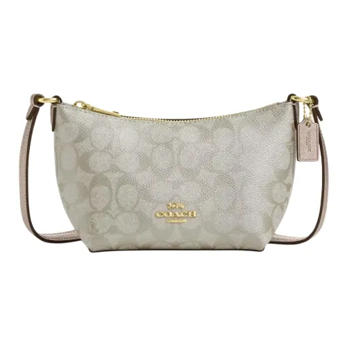 COACH Zip Top Crossbody Покрытый холст Сумка через плечо Мини Женские Шампанское