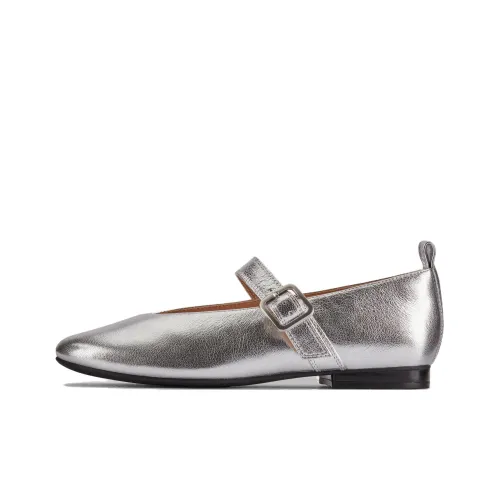 Clarks Fawna Барная стойка Грубый каблук Туфли Мэри Джейн Женские Серебристые