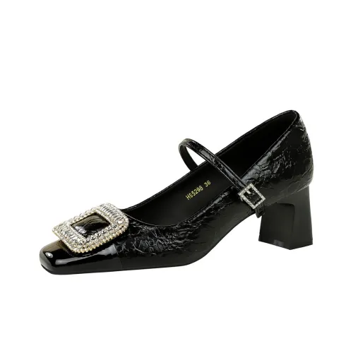 Bamiti As if treading on level ground Грубый каблук Туфли Мэри Джейн 5 см Женские