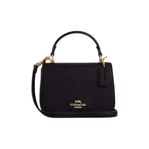 COACH Крестообразная текстура кожа через плечо сумка маленькая женская черная