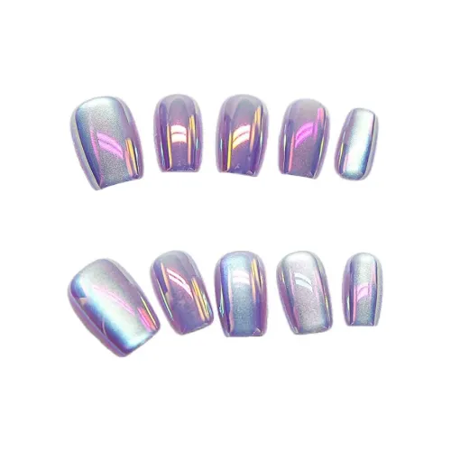 XIBI Фиолетовый Свет Кошачий глаз Мечтательный Aurora False Nail Короткий Квадрат 15 мм