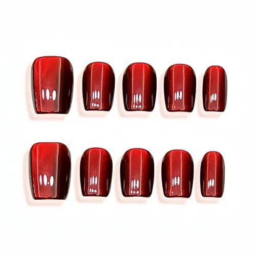 COLLEEN Однотонный Стеклянные бусины Кожа Flattering Ангорский красный False Nail QUARTER Короткий Квадрат Красный