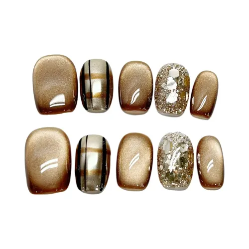 XIBI Modest Стиль Майярд Осенний Кошачий глаз Ручная работа Искусственный Ногтик Короткий 15 мм