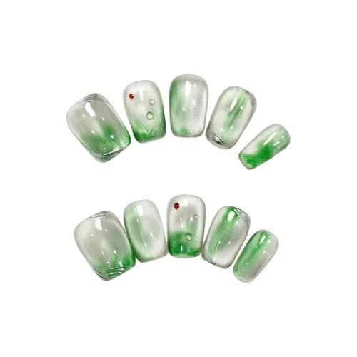 XIBI Премиум Осветляющий Смешанный Кошачий глаз Зеленый False Nail Короткий LADDER 15 мм